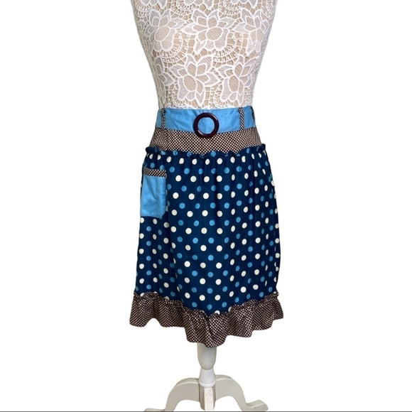 Anthropologie Retro Mixed Print Polka Dot Ruffle Tie Back Half Apron NWT - Picture 1 of 7